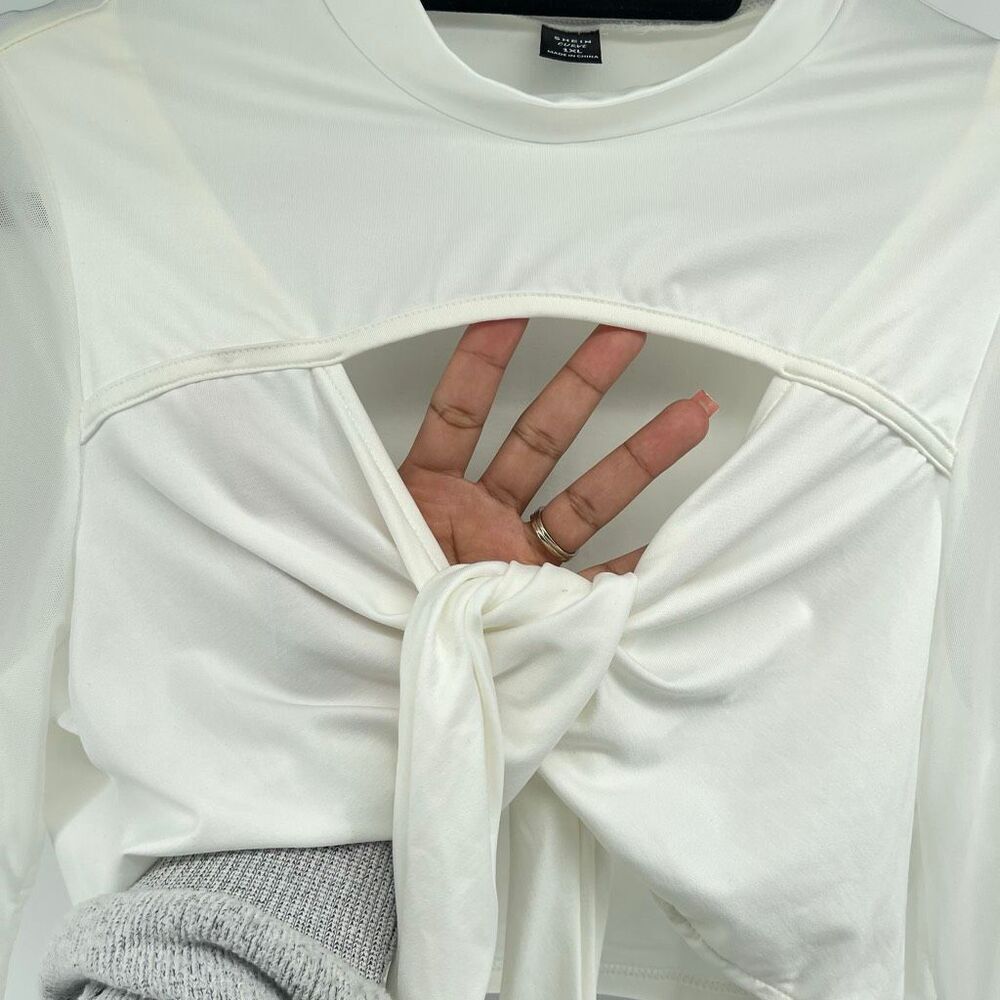 SHEIN Curve White Cut Out Tie Front Top Ruffle Flare Pants Set Size 1XL - Picture 4 of 16